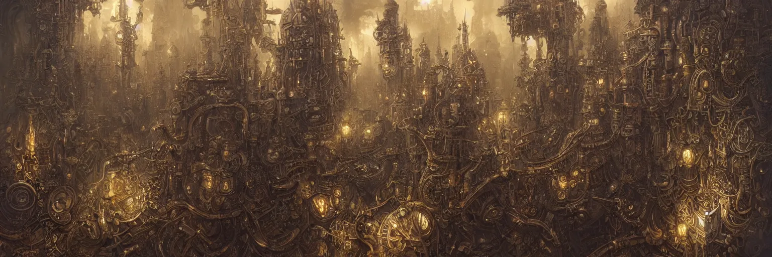 Image similar to Marc Simonetti, Mike Mignola, smooth liquid metal with detailed line work, Mandelbulb, Exquisite detail perfect symmetrical, silver details, hyper detailed, intricate ink illustration, golden ratio, steampunk, smoke, neon lights, steampunk city background, liquid polished metal, by peter mohrbacher