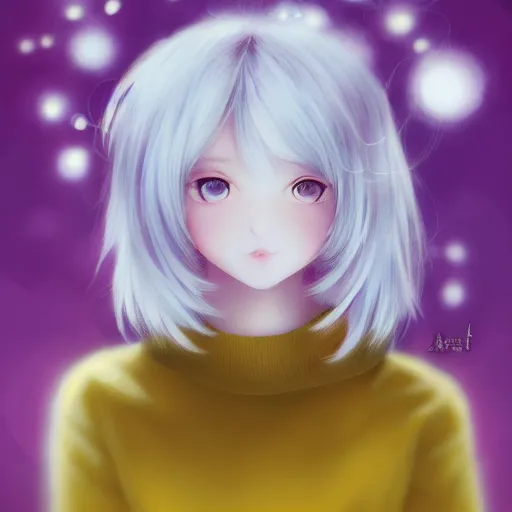 Prompt: full headshot portrait of a blond girl in a yellow sweater with a large white ball of sweet cotton wool on a stick, drawn by wlop, by avetetsuya studios, attractive character, colored sketch anime manga panel, cirno from touhou, trending on artstation