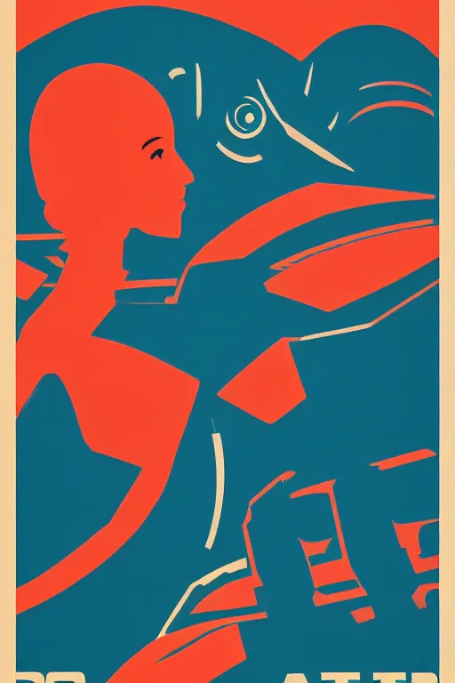 Image similar to sovietwave propaganda poster about the dangers of robots, minimalist, silkscreen, graphic design, russian text