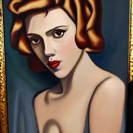 Image similar to painting of Scarlett Johansson in the style of Tamara de Lempicka