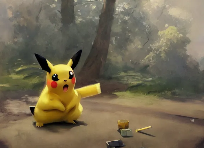 Prompt: oil painting of beautiful pikachu contemplating, art by anders zorn, wonderful masterpiece by greg rutkowski, beautiful cinematic light, american romanticism by greg manchess, creation by tyler edlin