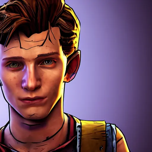 Prompt: tom holland portrait, borderlands, tales from the borderlands, the wolf among us, comic, cinematic lighting, studio quality, 8 k