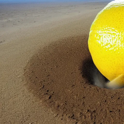 Image similar to a giant lemon hitting the earth creating an explosion