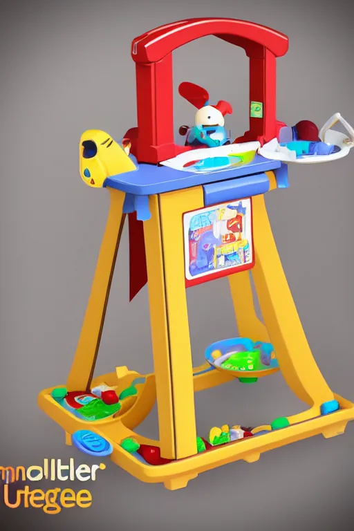 Image similar to A Fisher-Price guillotine toy, unreal engine 5 render, guillotine