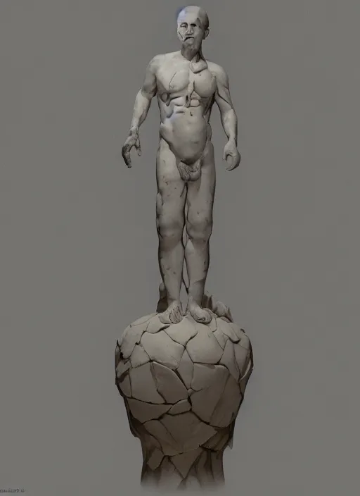 Image similar to a sculpture of a man standing next to a tall vase, a raytraced image by Hikari Shimoda, polycount, video art, vray tracing, ray tracing, rendered in unreal engine