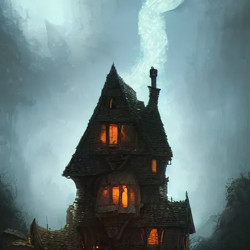 Image similar to a witch's house, fantasy art, in the style of greg rutkowski, illustration, epic, fantasy, cinematic, intricate, hyper detailed, artstation, concept art, smooth, sharp focus, ray tracing