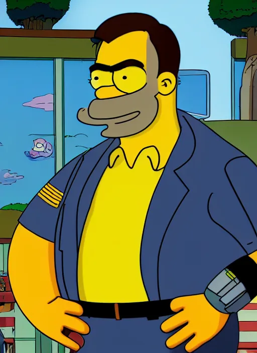 Image similar to film still of tom selleck as a simpsons character, gameplay, 8 k, hd