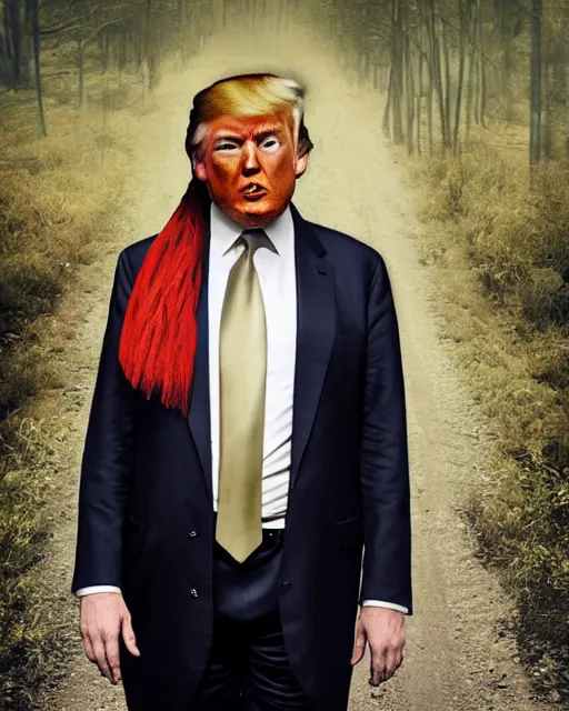 Prompt: if donald trump became a hippie, photoshoot in the style of annie leibovitz, hyperreal