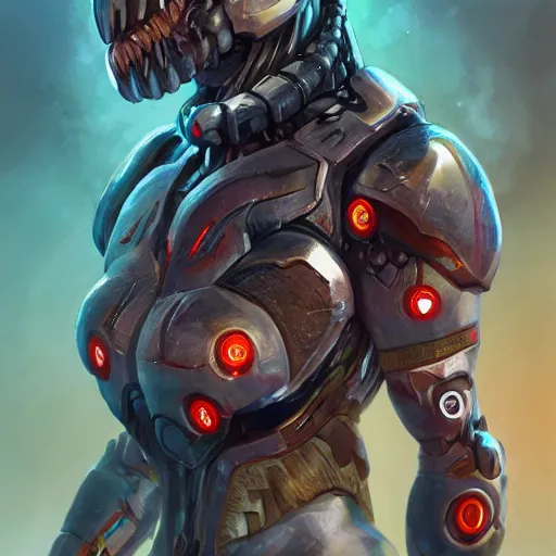 Image similar to Cyborg dragon portrait, artstation