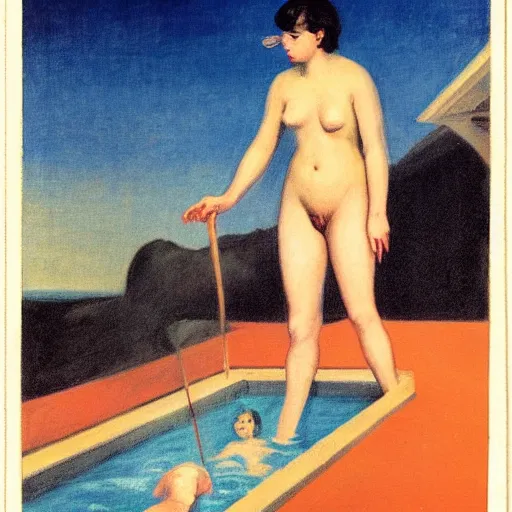 Image similar to dusty fantastic pool madeira platinum, by edward hopper and francisco goya, tarot card, seapunk