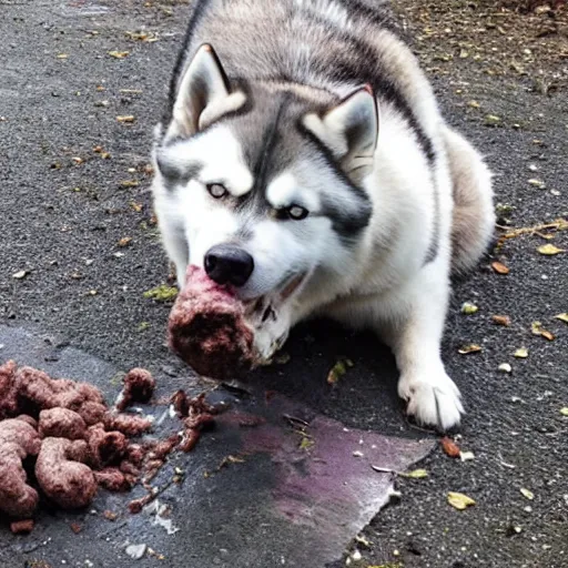 Image similar to a siberian husky eating a pile of shit