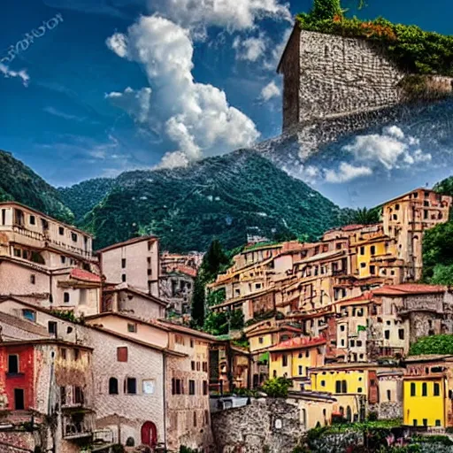 Prompt: surreal italian village