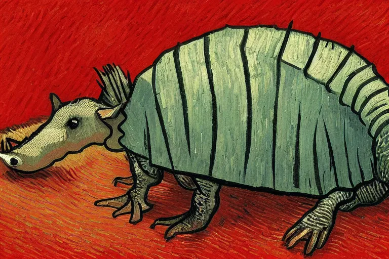 Prompt: an armadillo smoking a joint by vincent van gogh, digital art,