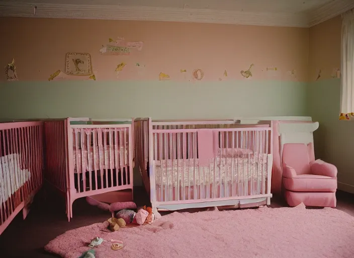 Prompt: a nursery!!, every bed has a baby cake!! inside, portra 4 0 0 stock, surreal