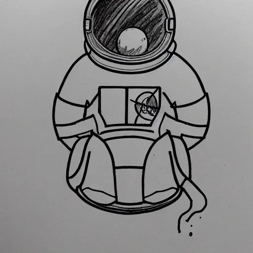 Prompt: Medium shot of an astronaut relaxing in space, minimalistic, pencil sketch, line art, coloured pencil sketch,