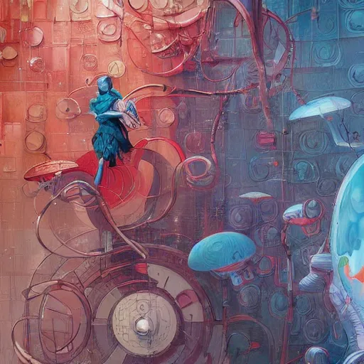 Prompt: a painting in the style of james jean and in the style of stephan martiniere.