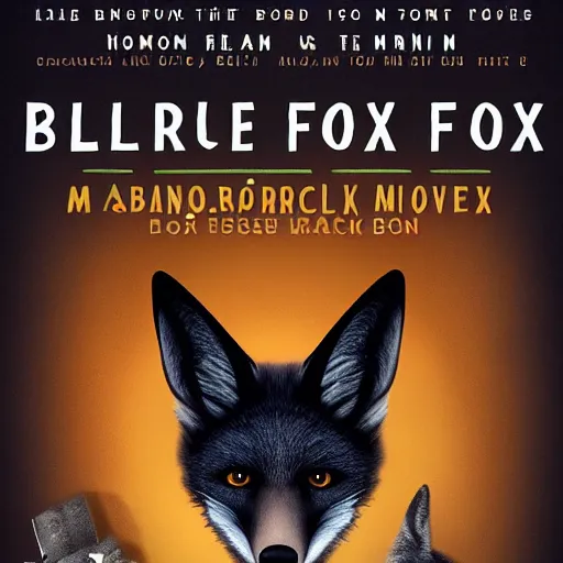 Prompt: blu-ray movie box cover for a horror film featuring an anthropomorphic black foxes dressed in casual clothing