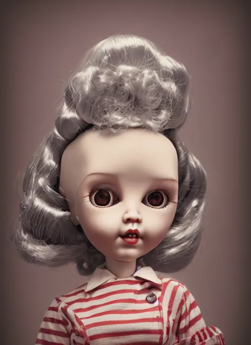 Image similar to highly detailed wide - angle portrait of a retro doll with low poly hands hands, nicoletta ceccoli, mark ryden, lostfish, earl nore, hyung tae, frank frazetta, global illumination, detailed and intricate environment