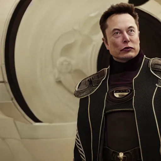 Prompt: Elon Musk as Emperor Shaddam IV, in Dune, directed gaze