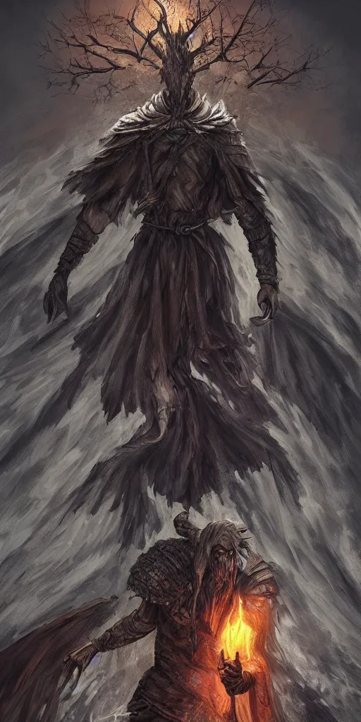 Image similar to Artwork of The Ancestral Prophet Of The Rivers in the style of Dark Souls, Trending on artstation