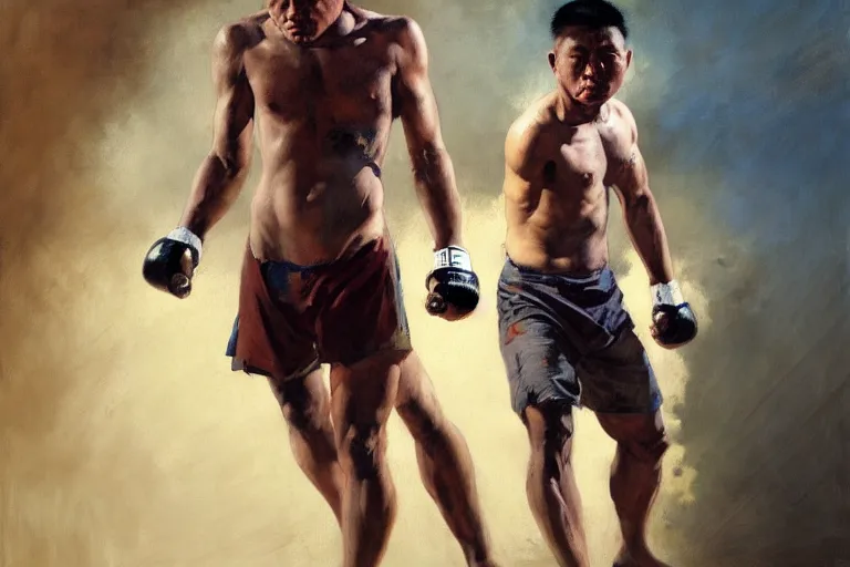 Image similar to greg manchess portrait of a filipino mma fighter shock of being hurt, organic painting, sunny day, matte painting, bold shapes, hard edges, street art, trending on artstation, by huang guangjian, gil elvgren, ruan jia, randy vargas, greg rutkowski