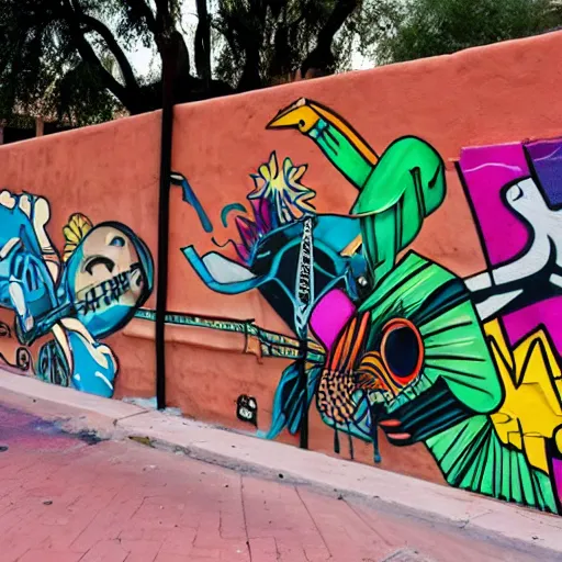 Prompt: downtown tucson, in style of street art