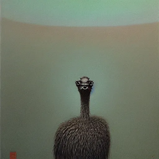 Image similar to an emu as a zdzisław beksinski painting