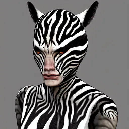 Prompt: a human - zebra - wolf crossbreed, illustrated by antoine verney - carron and j. lesaffre, trending on artstation, 4 k, 8 k, artstation 3 d render, artstation 3 d, artstation graphics, artstation lighting