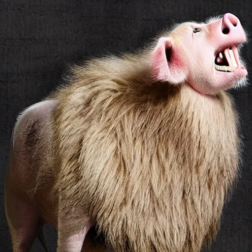 Prompt: pig with lion fur