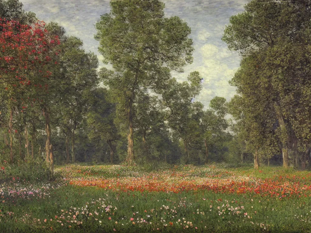 Prompt: a park with many beautiful flowers, by caspar david friedrich, by claude monet, canvas, paint, oil paint, tempera paint, dripping paint, splatter paint, macro, dof, insanely detailed and intricate, hypermaximalist, elegant, ornate, hyper realistic, super detailed