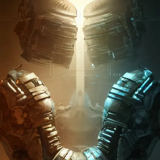 Image similar to hyperrealistic mixed media image of dead space by ridley scott, stunning 3 d render inspired art by greg rutkowski and xiang duan and thomas eakes, perfect symmetry, flesh texture, realistic, highly detailed attributes and atmosphere, dim volumetric cinematic lighting, 8 k octane detailed render, post - processing, masterpiece,