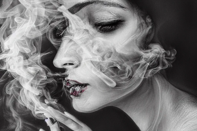 Image similar to a women fading into smoke, drawing, portrait, detailed, wide shot,. - h 4 0 0