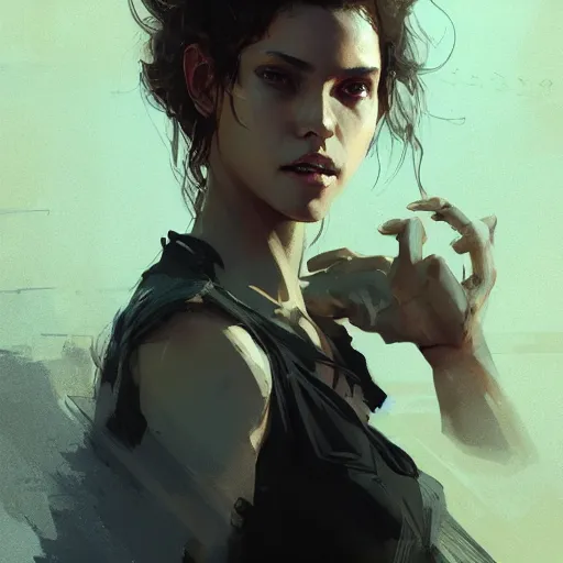 Image similar to portrait of a latin young woman, curlybrown hair and, wearing round thin, she has a big, round jawline, dramatic lighting, illustration by greg rutkowski, yoji shinkawa, 4 k, digital art, concept art, trending on artstation