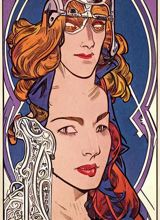 Image similar to head and shoulders portrait of a female knight. well composed, clean elegant painting, beautiful detailed face. comic book art by steve ditko and jack kirby and ( alphonse mucha )