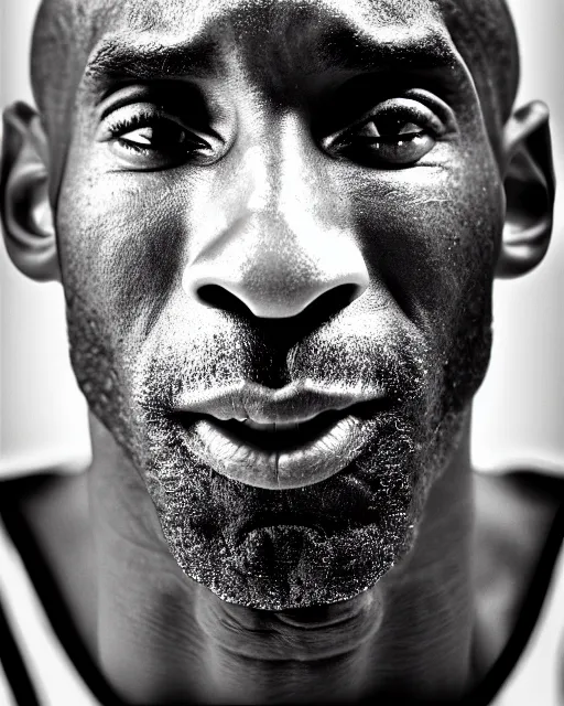 Image similar to close up portrait of kobe bryant, wrinkled, in his 7 0 s. photography by ansel adams, 1 5 mm lens, in his study, trending on artstation