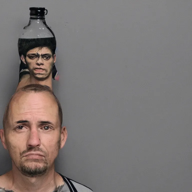 Image similar to bottle headed man wearing striped prison clothing, jail mugshot