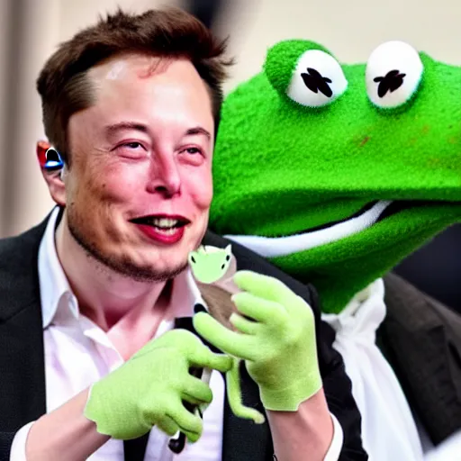 Image similar to elon musk eating kermit the frog