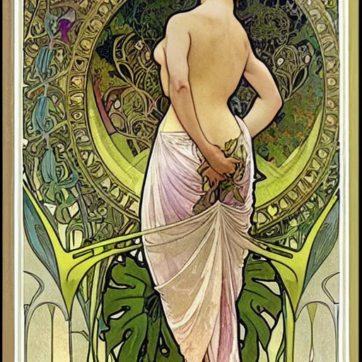 Image similar to beautiful art nouveau of tropical flora by Alphonse Mucha