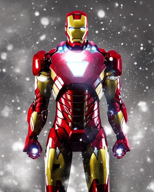 Image similar to ironman in a christmas themed suit, dynamic lighting, fantasy concept art, trending on art station, stunning visuals, creative, cinematic, ultra detailed