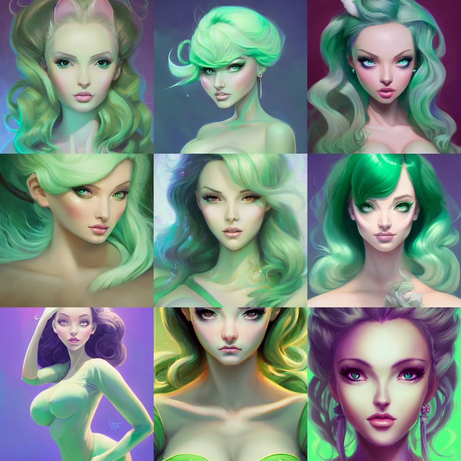 Prompt: a portrait of aletta ocean, pastel green, art by lois van baarle and loish and ross tran and rossdraws and sam yang and samdoesarts and artgerm and saruei and disney and wlop, digital art, highly detailed, intricate, sharp focus, trending on artstation hq, deviantart, unreal engine 5, 4 k uhd image