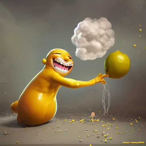 Prompt: a lemon in a back yard laughing happily at the mad scientists which are falling from the sky , made by Stanley Artgerm Lau, WLOP, Rossdraws, ArtStation, CGSociety, concept art, cgsociety, octane render, trending on artstation, artstationHD, artstationHQ, unreal engine, 4k, 8k,