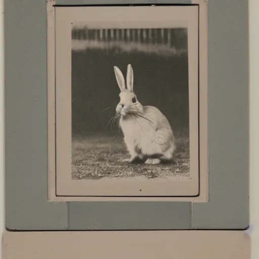 Prompt: a rabbit sitting then jumping up over a fence, film strip reel showing 9 frames