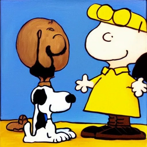 Prompt: Charlie Brown and Snoopy, oil paint