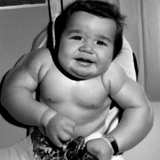 Image similar to a baby with the face of arnold scharzenegger