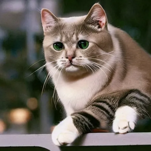 Image similar to beautiful cat with a mullet hairdo, 8 k, movie still