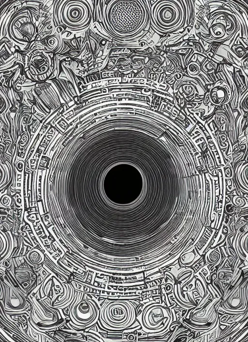 Image similar to interior of a black hole at the center of the universe, an ultrafine detailed illustration by james jean, intricate linework, bright colors, final fantasy, behance contest winner, vanitas, angular, altermodern, unreal engine 5 highly rendered, global illumination, radiant light, detailed and intricate environment