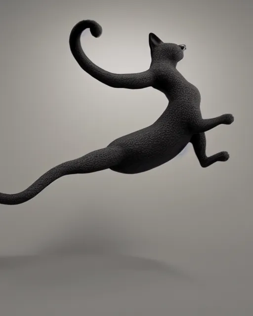 Image similar to full body 3d render of a cat leaping mid air as a stylized action figure, studio lighting, white background, blender, trending on artstation, 8k, highly detailed