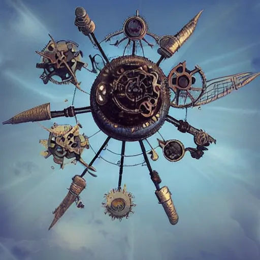 Image similar to flying city in a steel flower, sky, steampunk!!!, fantasy art, steampunk, masterpiece, octane
