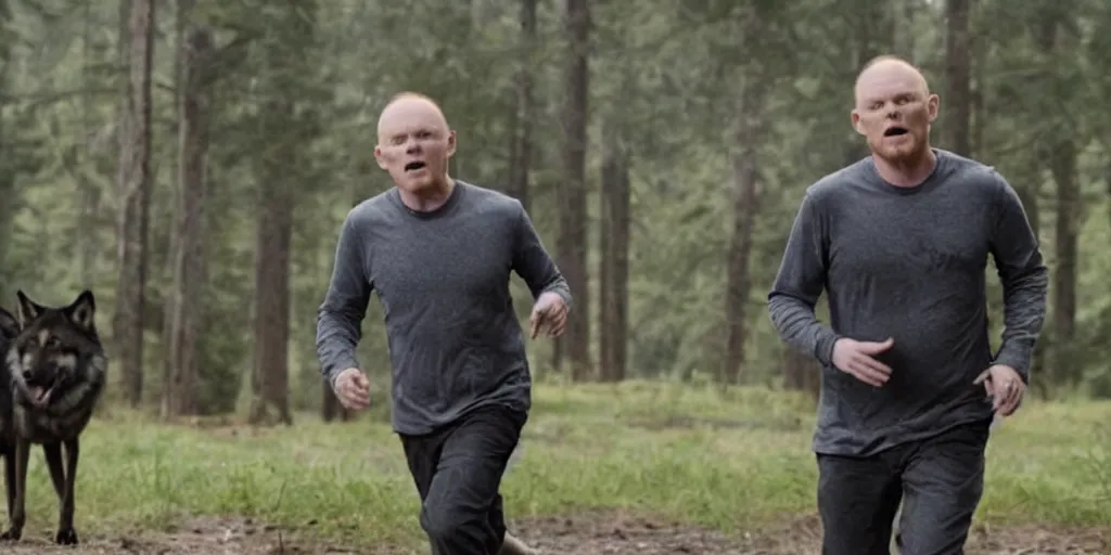 Image similar to a film still of Bill burr in running with wolves, high quality