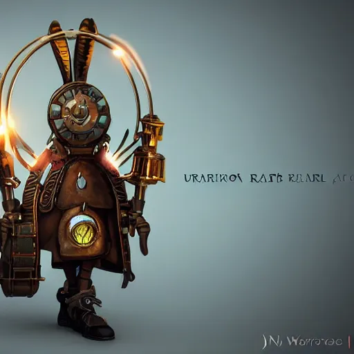 Prompt: a Warrior rabit art nuveau, steampunk, symmetry, full frame, cinematic light , unreal engine,